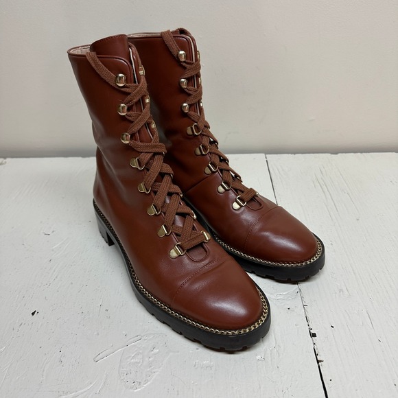 STUART WEITZMAN Kolbie Brown Leather Lace Up Combat Ankle Boots Size 7.5B - Picture 3 of 10